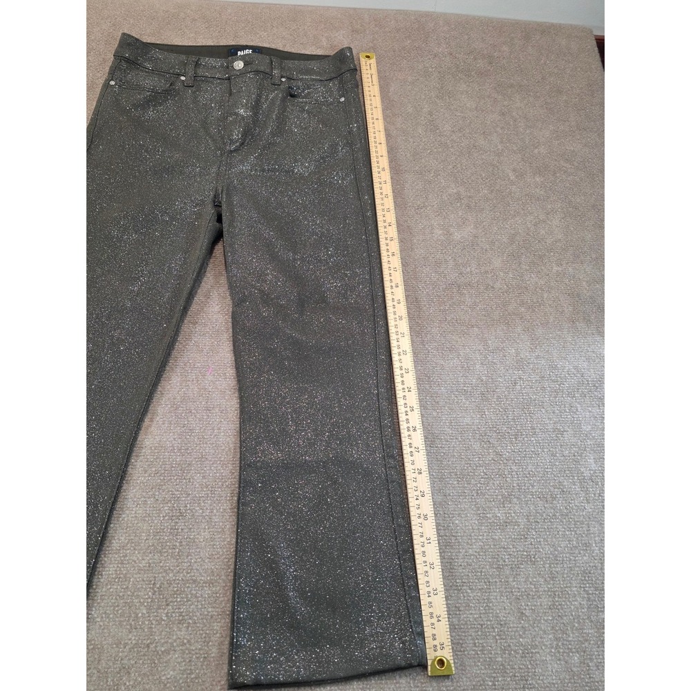 Paige Claudine High Rise Ankle Flare Jeans Metallic Olive Green Size 28 - Picture 2 of 8